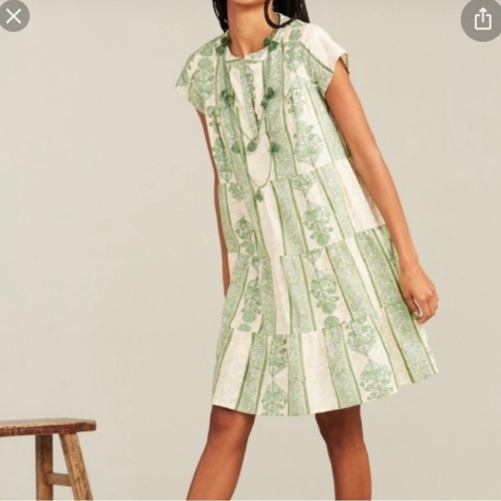 Roller Rabbit Sz XS Pamela Tiered Split V-Neck Cap Sleeve Mini Dress - Picture 2 of 12